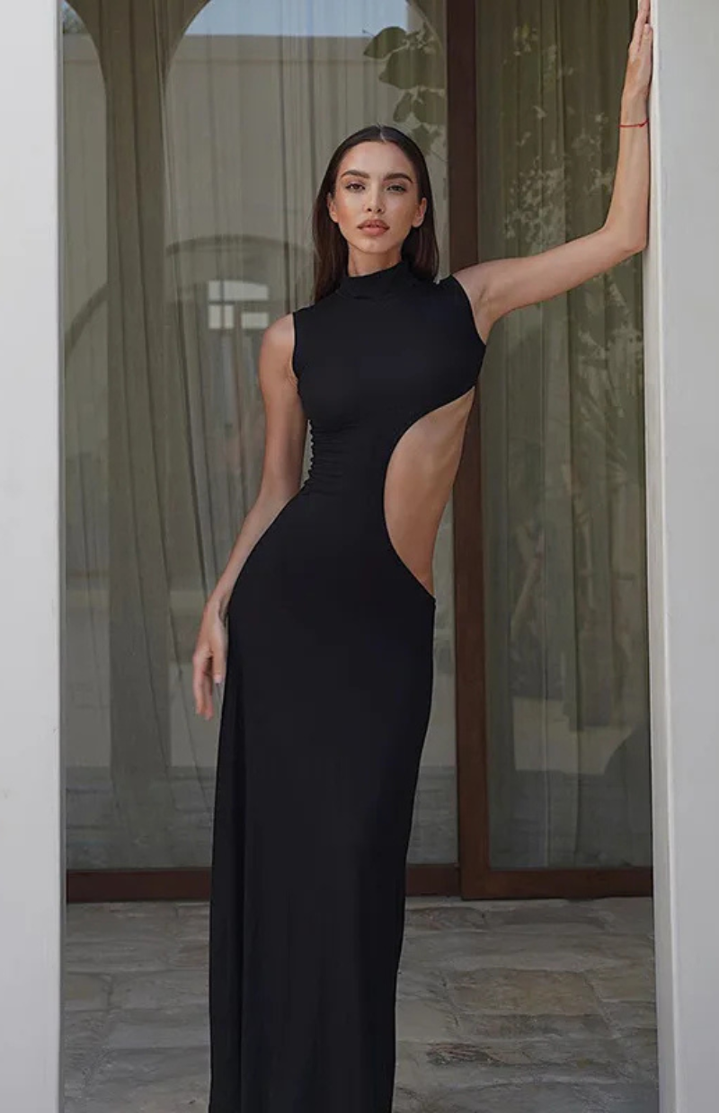 Noir Wave Cut-Out Maxi Dress