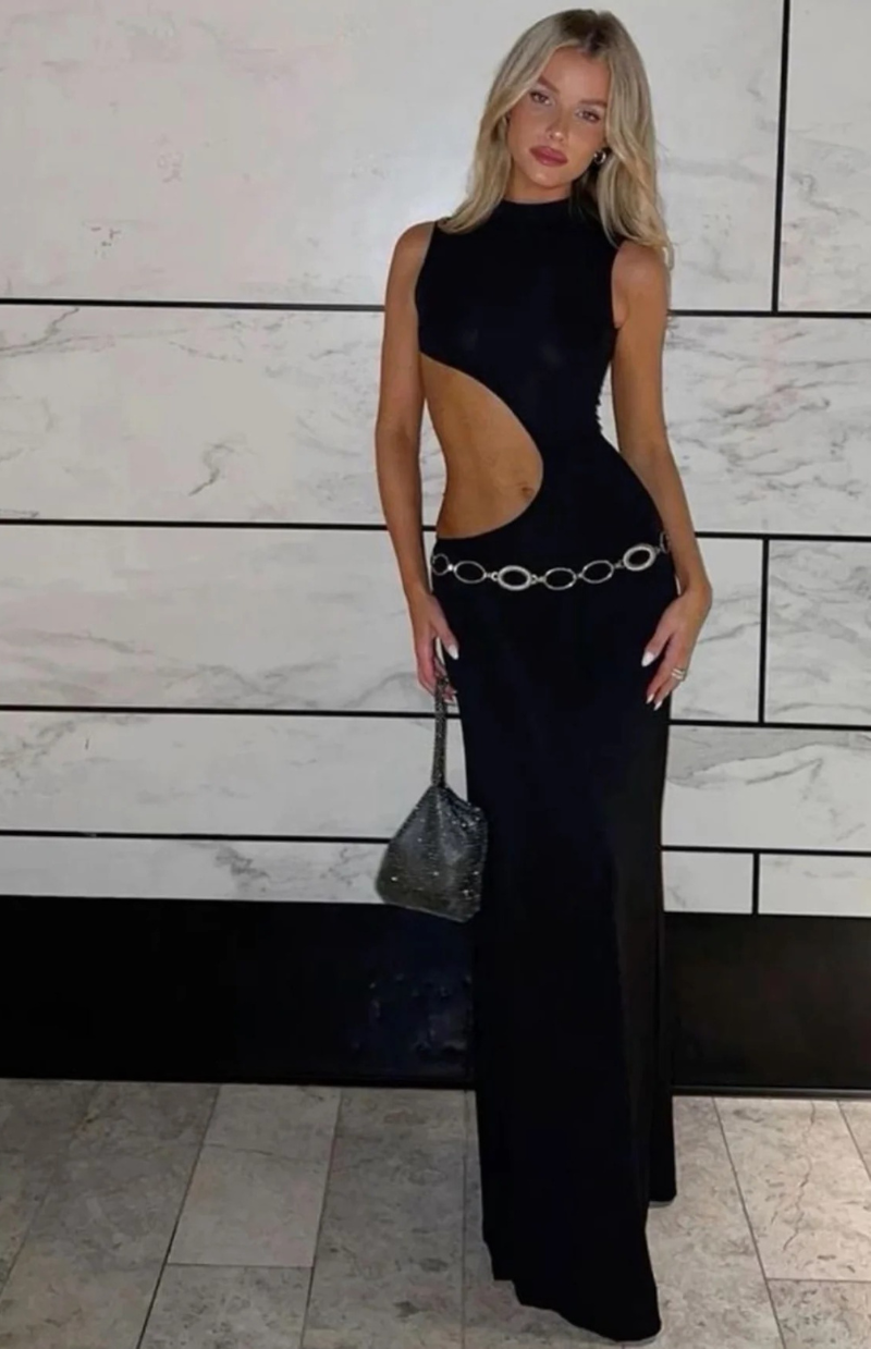 Noir Wave Cut-Out Maxi Dress