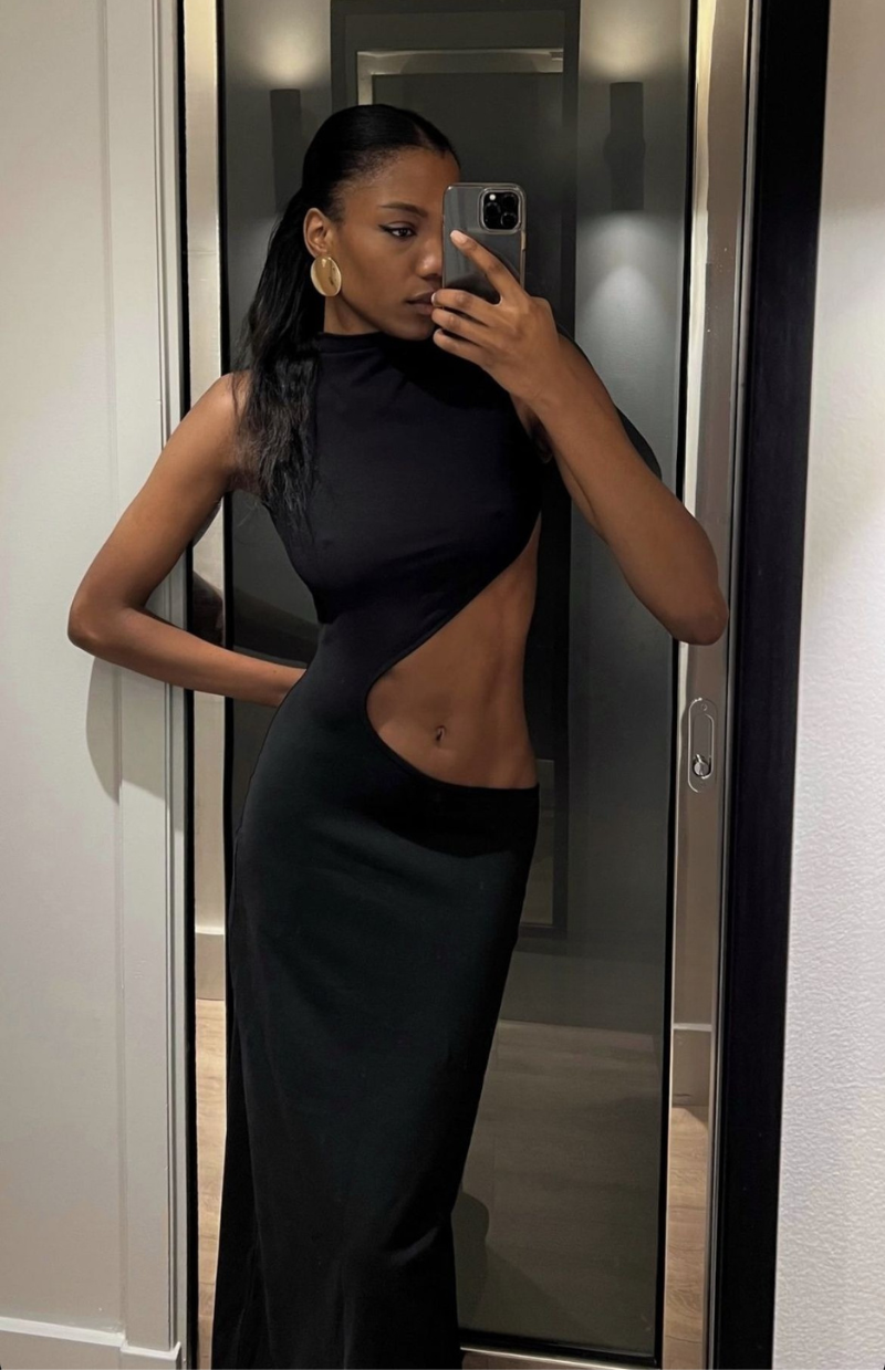 Noir Wave Cut-Out Maxi Dress