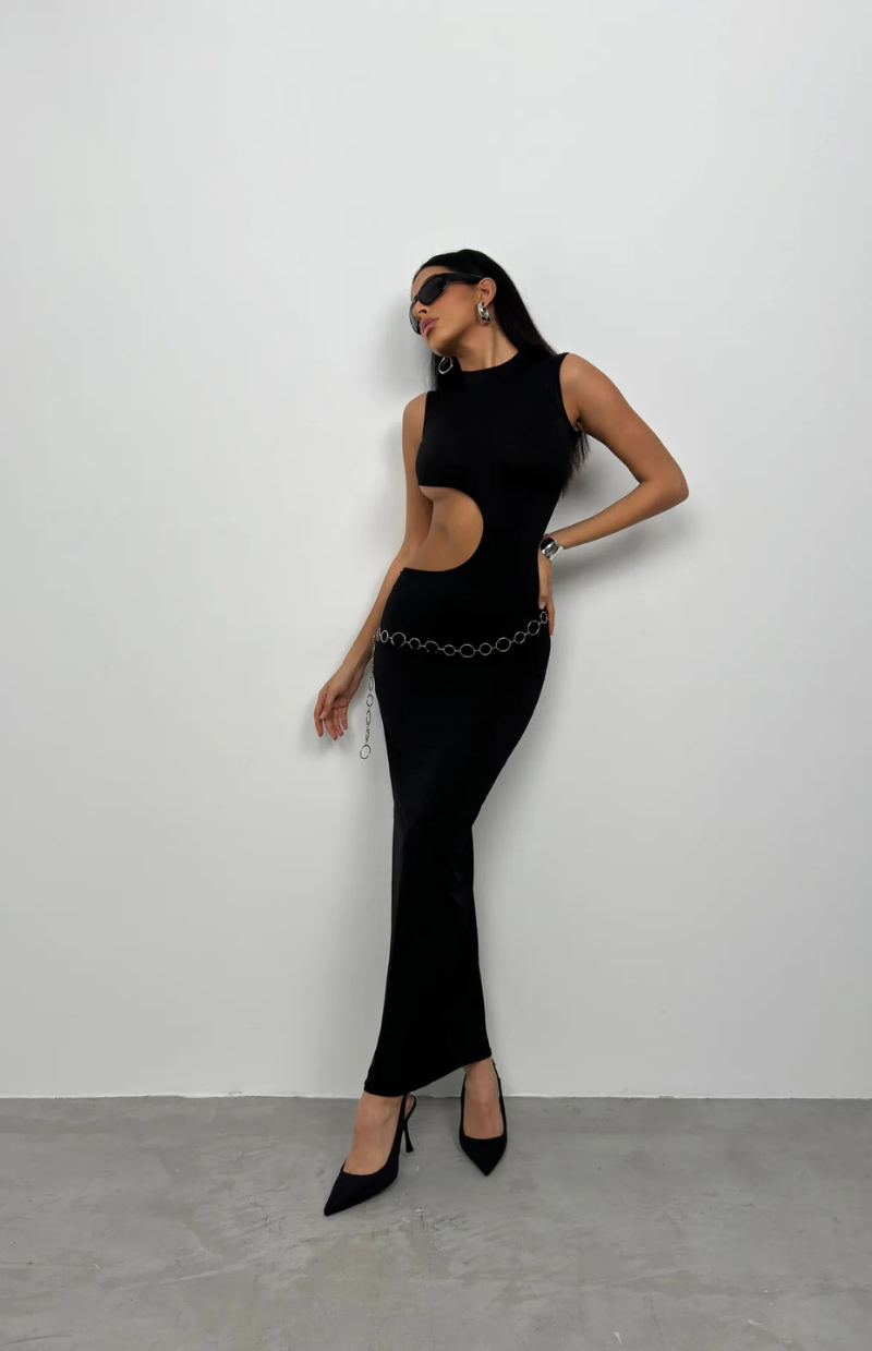Noir Wave Cut-Out Maxi Dress