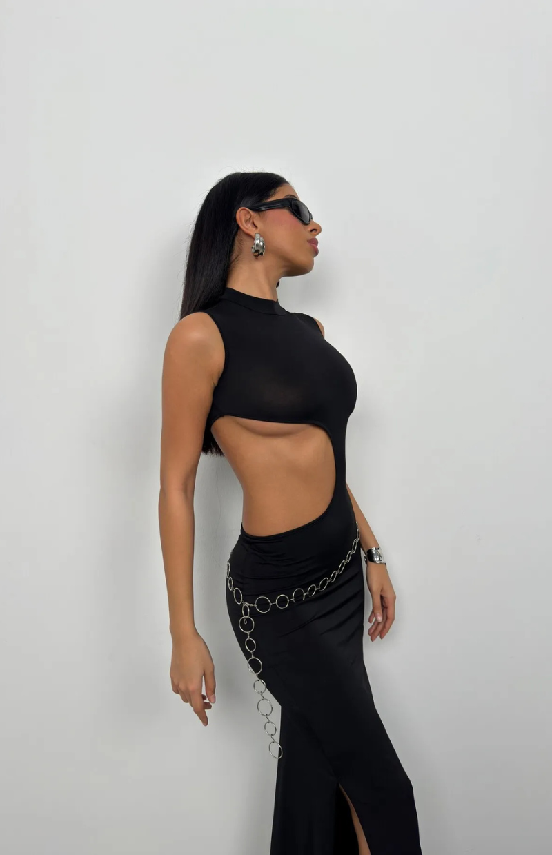 Noir Wave Cut-Out Maxi Dress