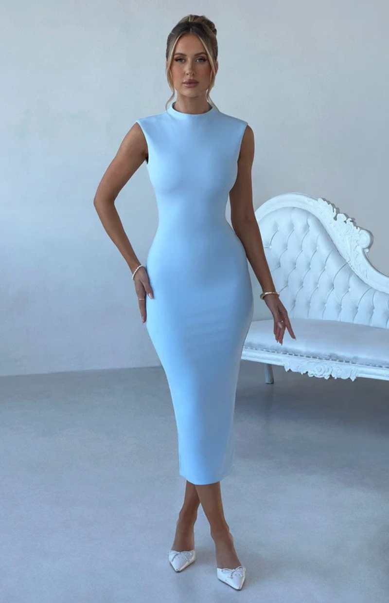 Jade Sculpt Midi Dress – Blue