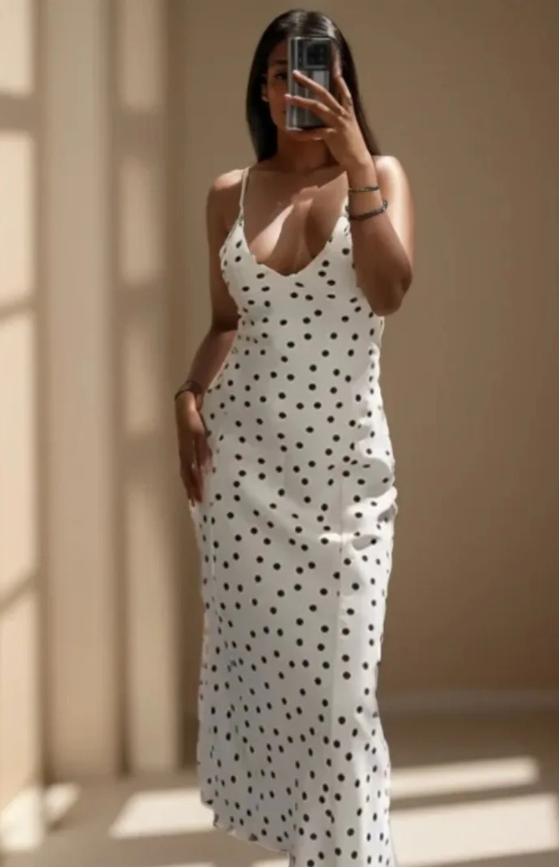 Mika Satin Polka Dot Midi Dress