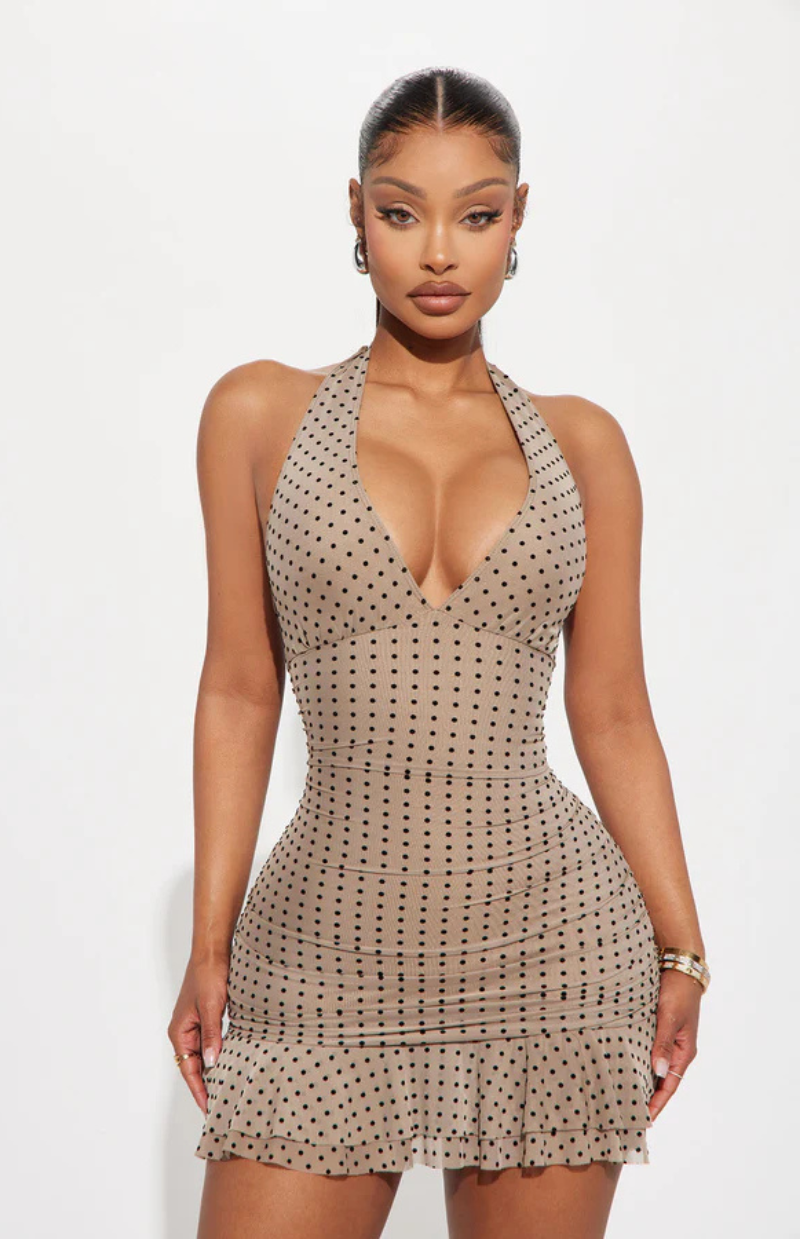 Kendall Polka Dot Micro Mini Dress - Mocha
