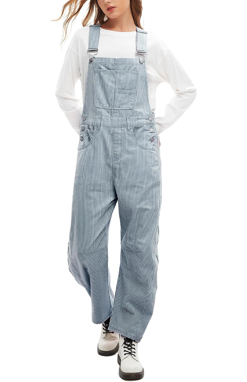 Lila’s Striped Barrel Overalls