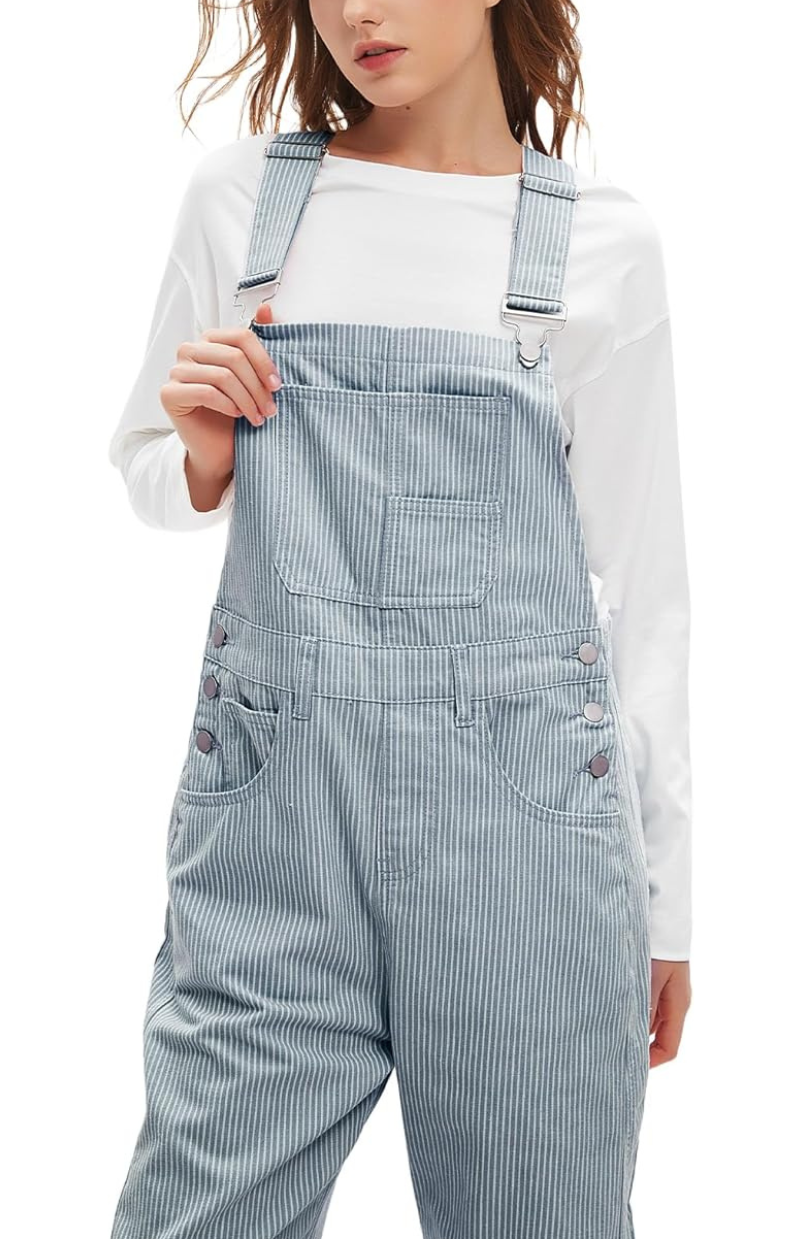 Lila’s Striped Barrel Overalls