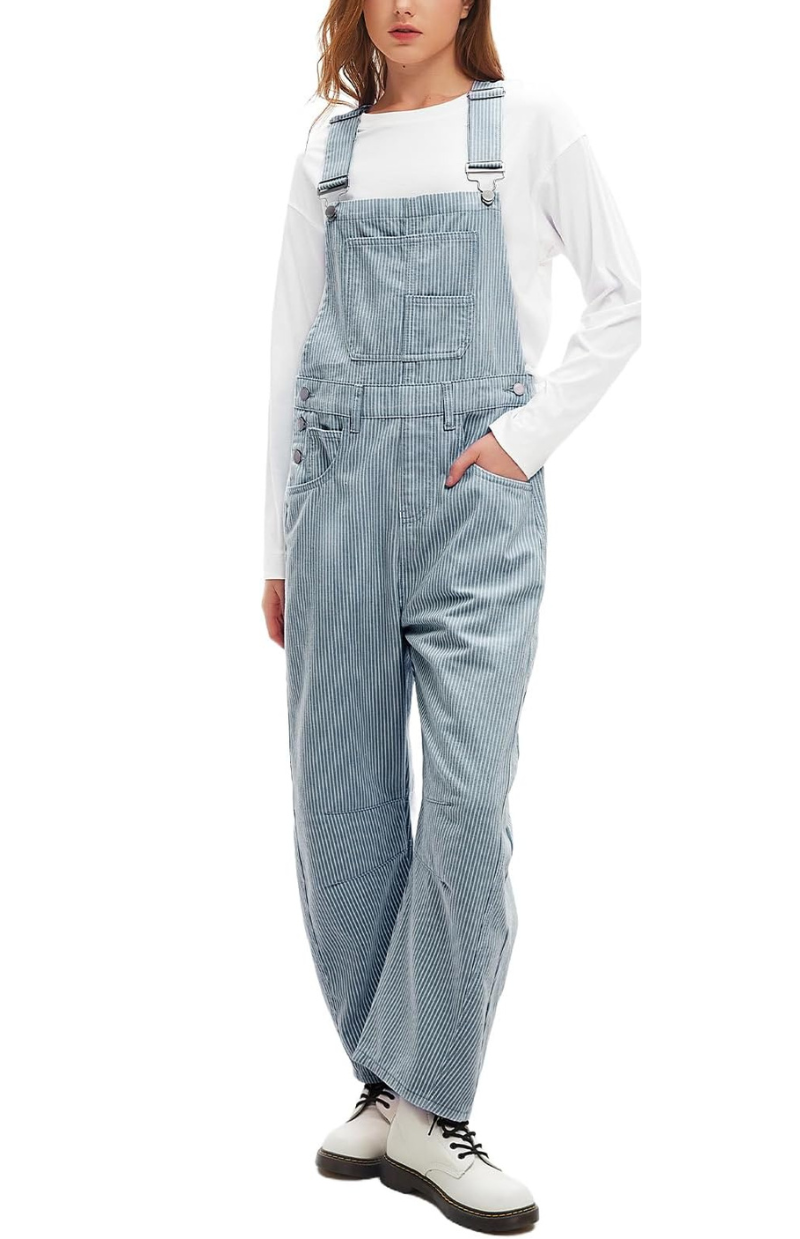 Lila’s Striped Barrel Overalls