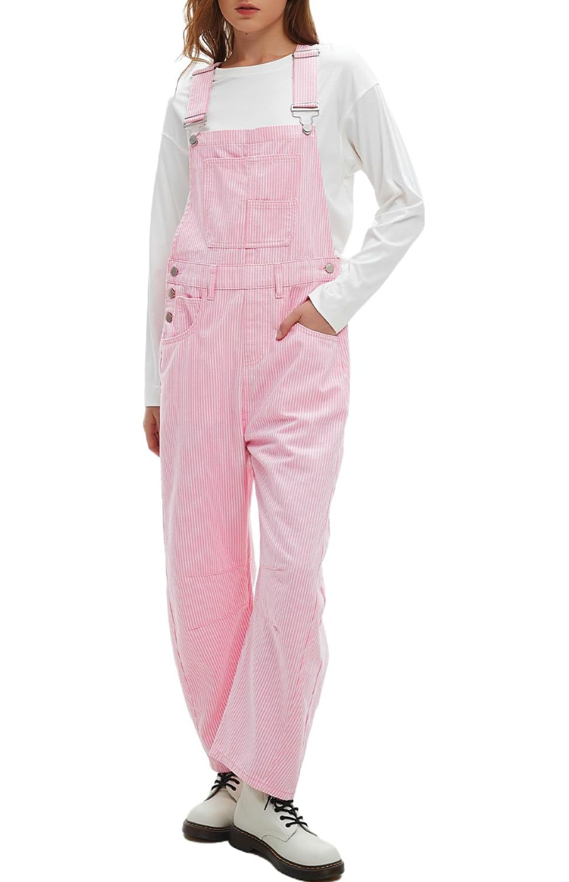 Lila’s Striped Barrel Overalls