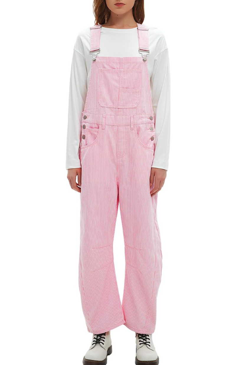 Lila’s Striped Barrel Overalls