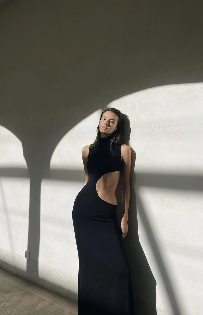 Noir Wave Cut-Out Maxi Dress