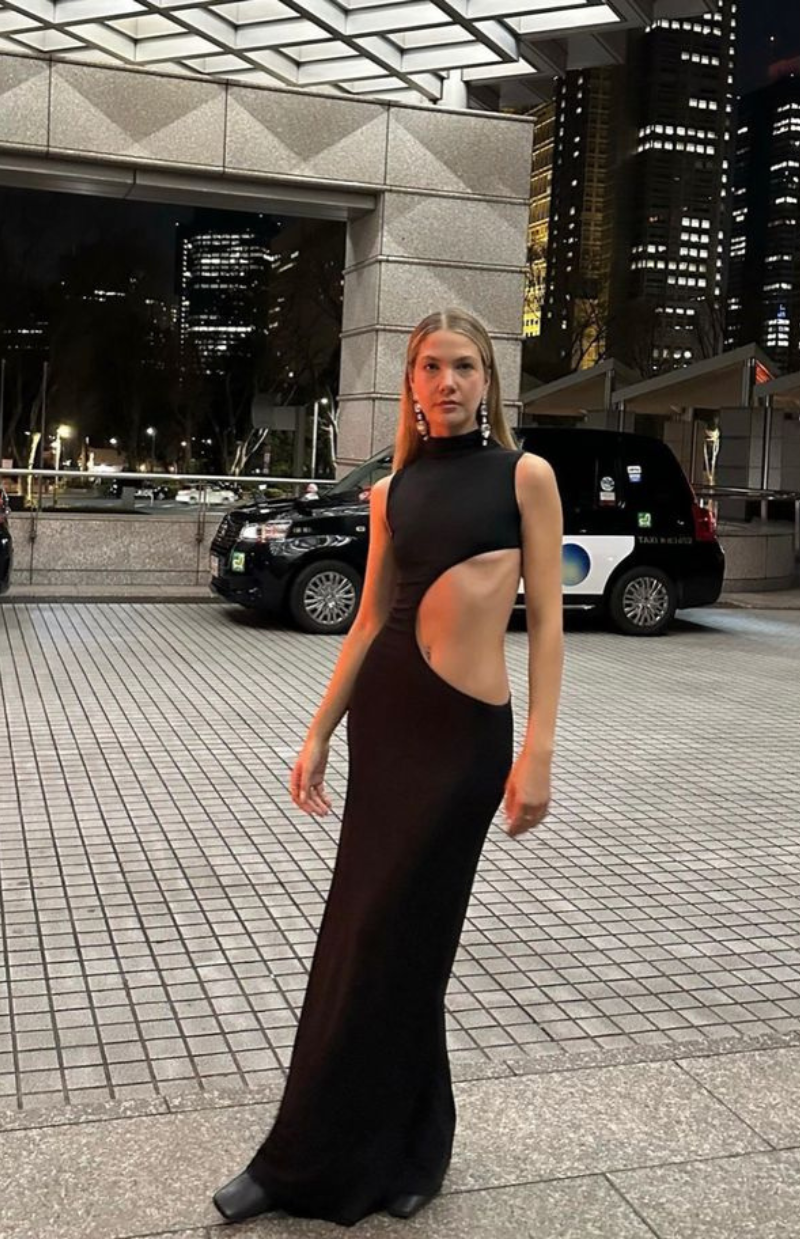 Noir Wave Cut-Out Maxi Dress