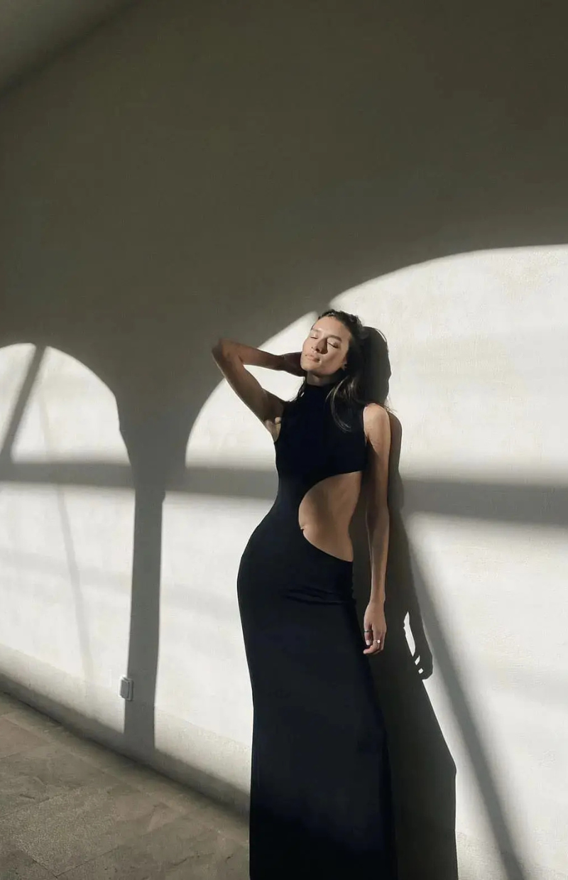 Noir Wave Cut-Out Maxi Dress