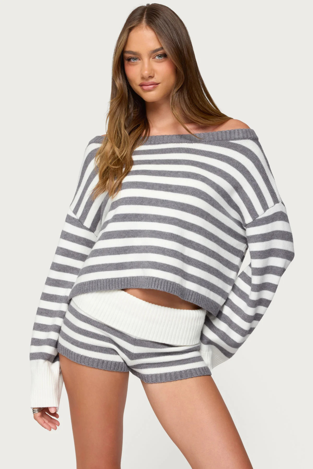 Striped Foldover Knit Shorts