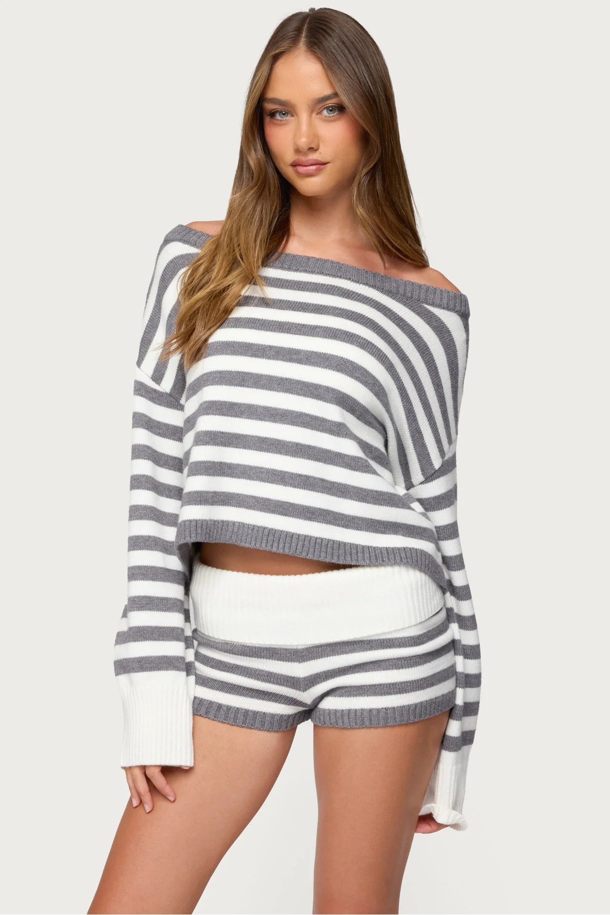 Striped Foldover Knit Shorts