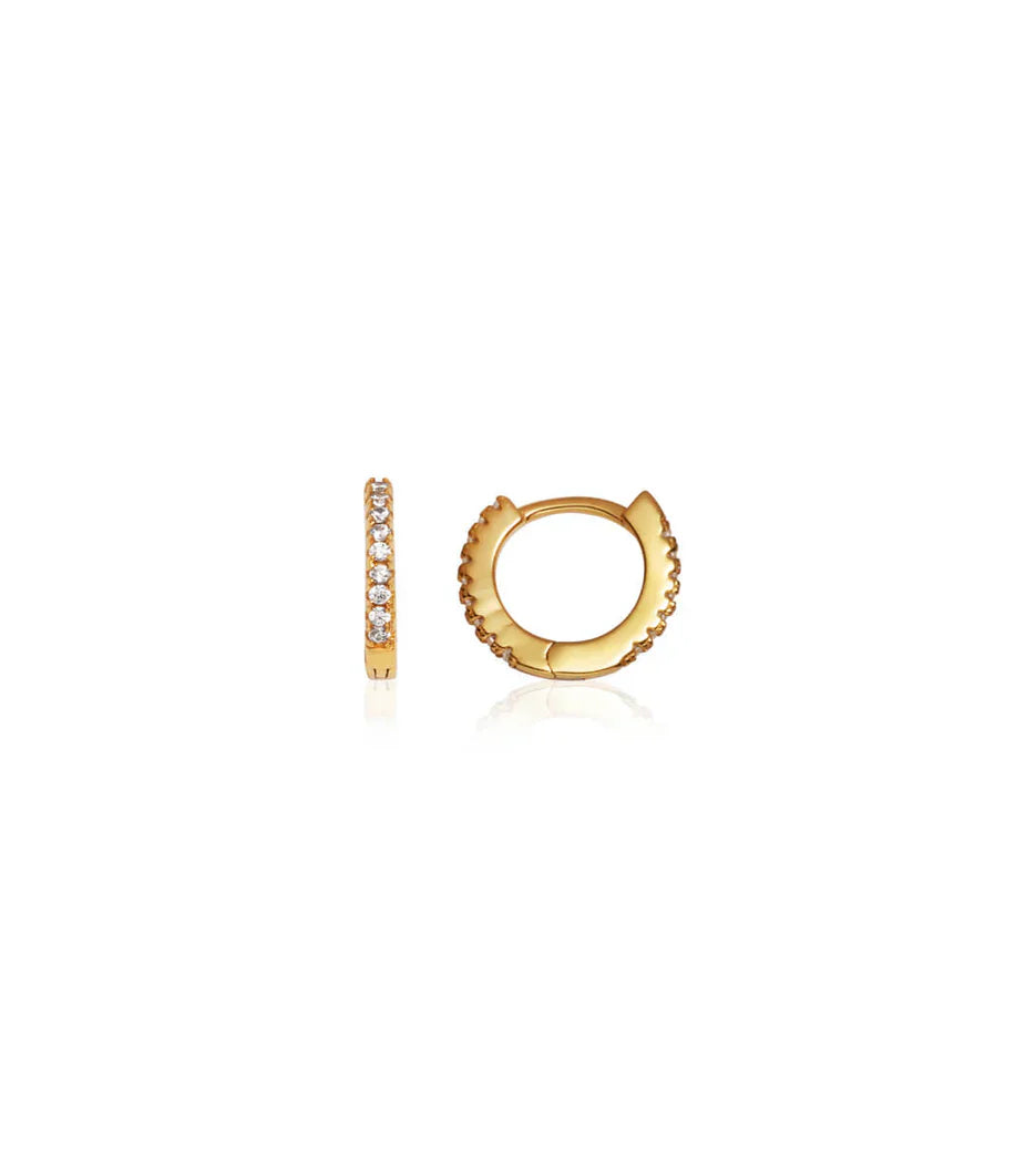 Sterling Silver Crystal Huggie Hoop Earrings (Gold)