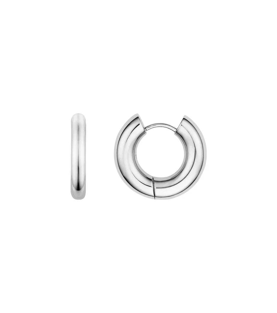 Small Chunky Huggie Hoop Earrings (Silver)