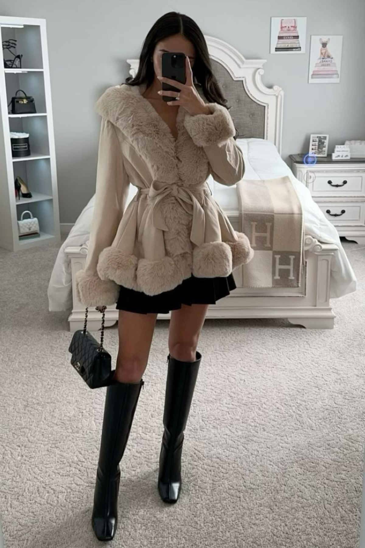 Donna Faux Fur Belted Coat
