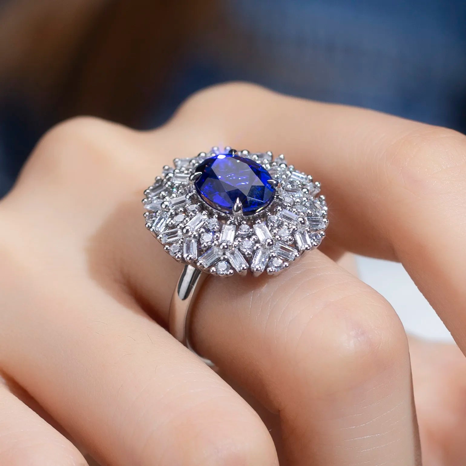 Stainless Cubic Zircon Diamond Flower Solid Silver Ring