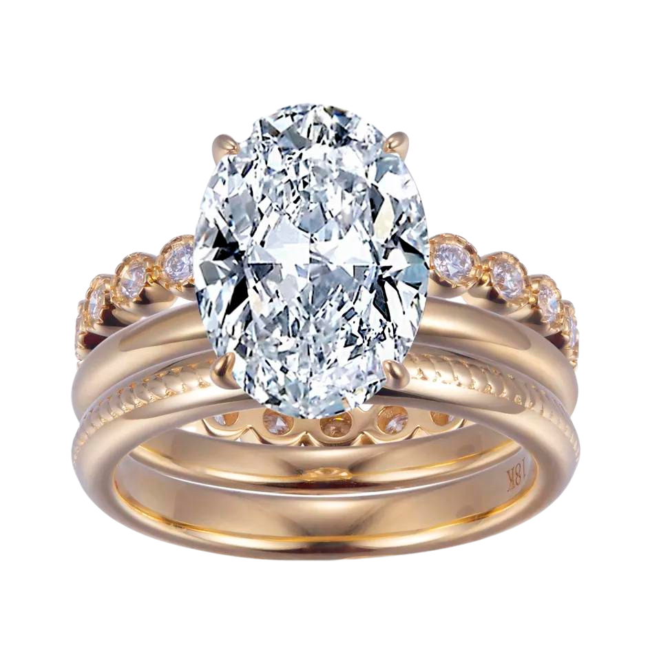 Gold Oval Cut Diamond Ring Set