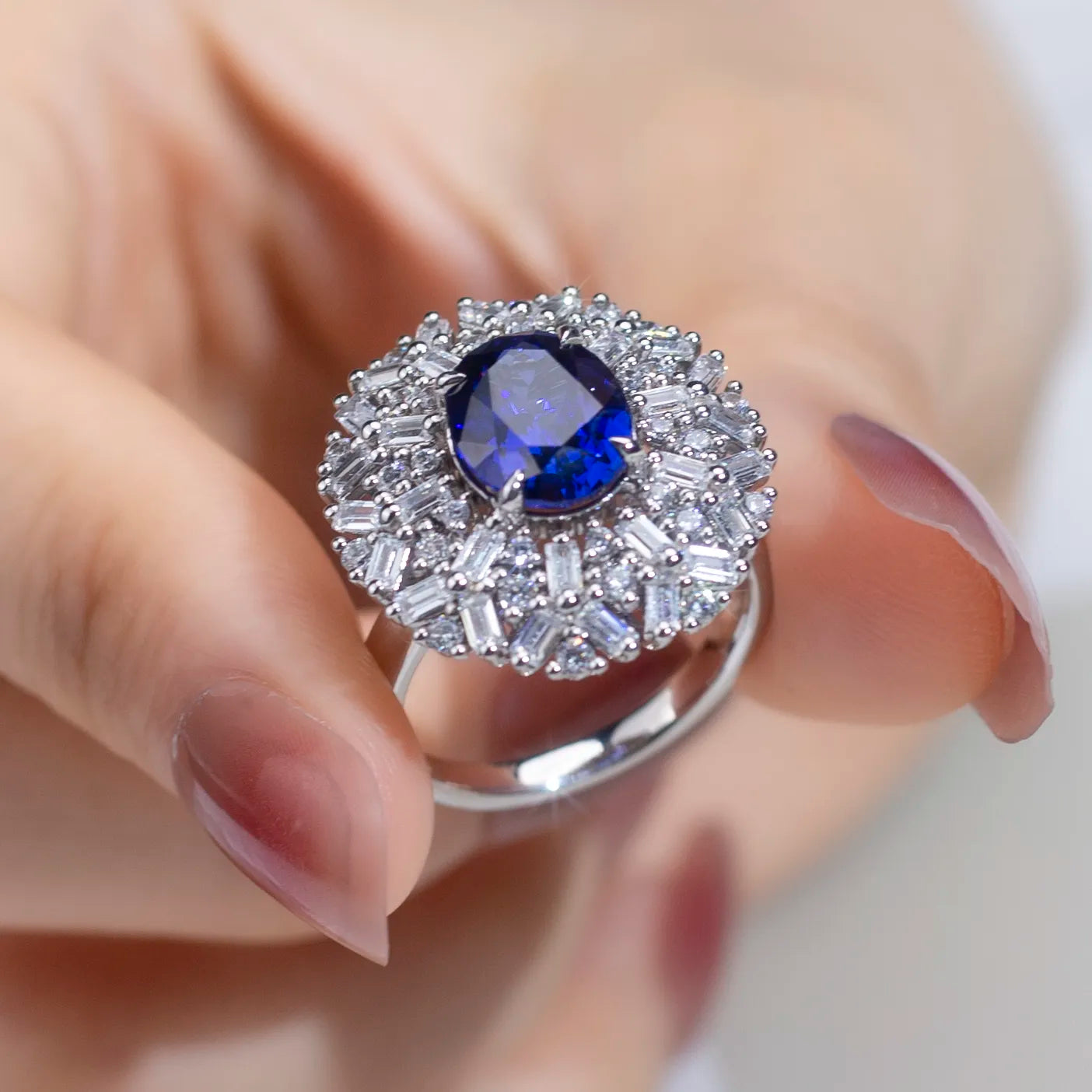 Stainless Cubic Zircon Diamond Flower Solid Silver Ring