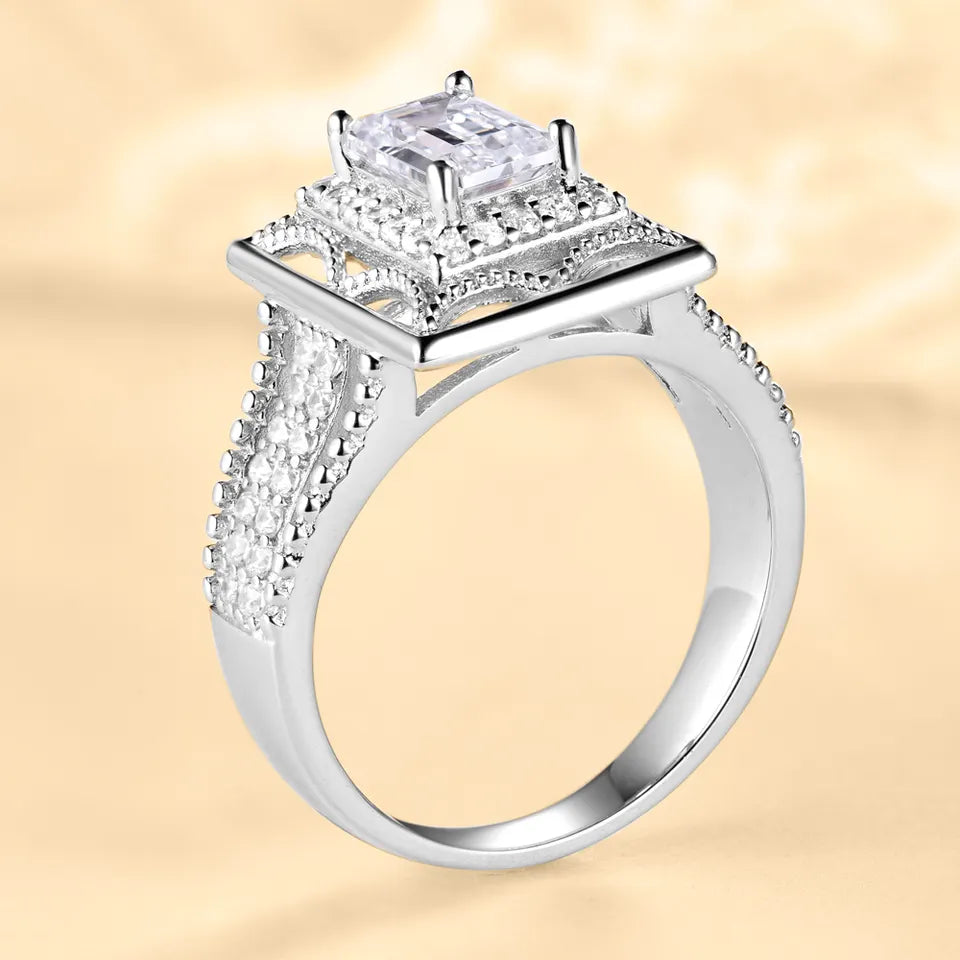 Luxury Solid Silver 925 Emerald Cut Ring