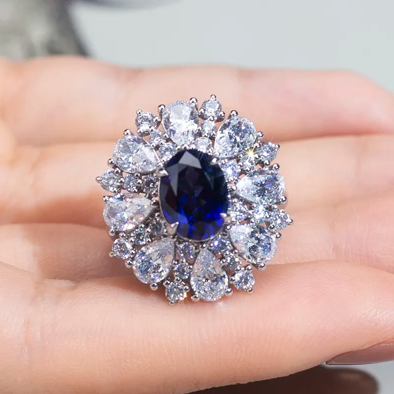 Stainless High Carbon Flower Diamond Solid Silver Engagement Ring