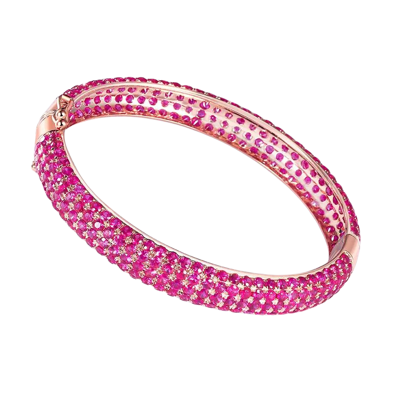 Natural Luxury Ruby Gemstones 18k Gold Bangle Bracelet