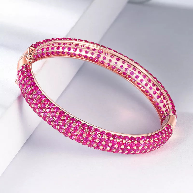 Natural Luxury Ruby Gemstones 18k Gold Bangle Bracelet