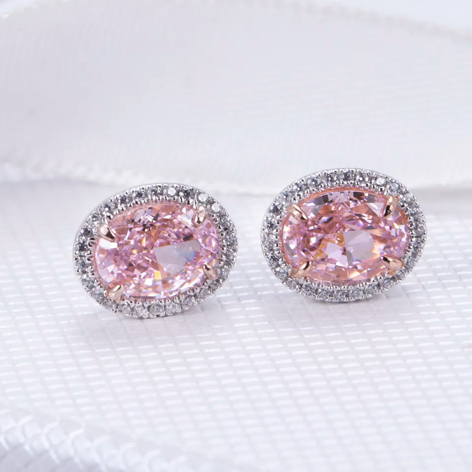 Silver Pink Pear Brilliant Cut Cubic Zirconia Earrings
