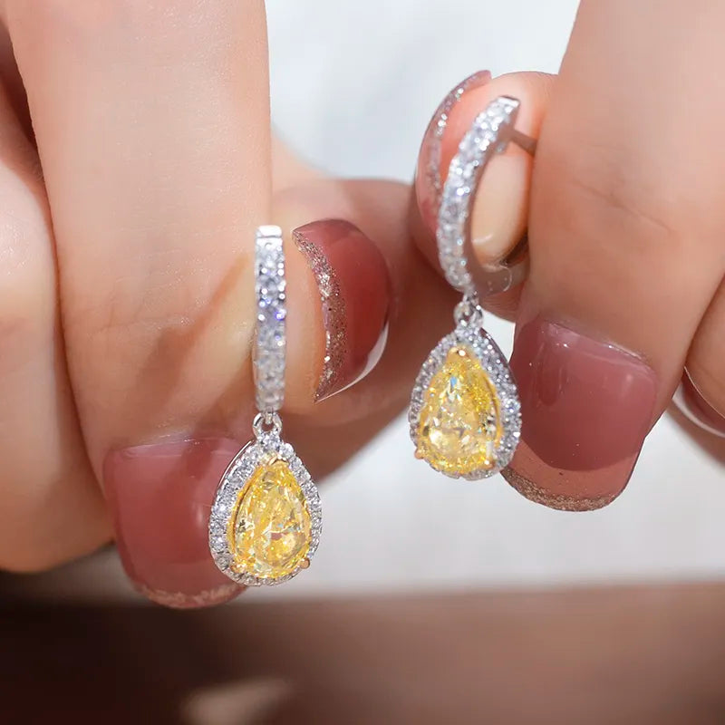 Silver 2Ct Yellow High Carbon Zircon Earrings