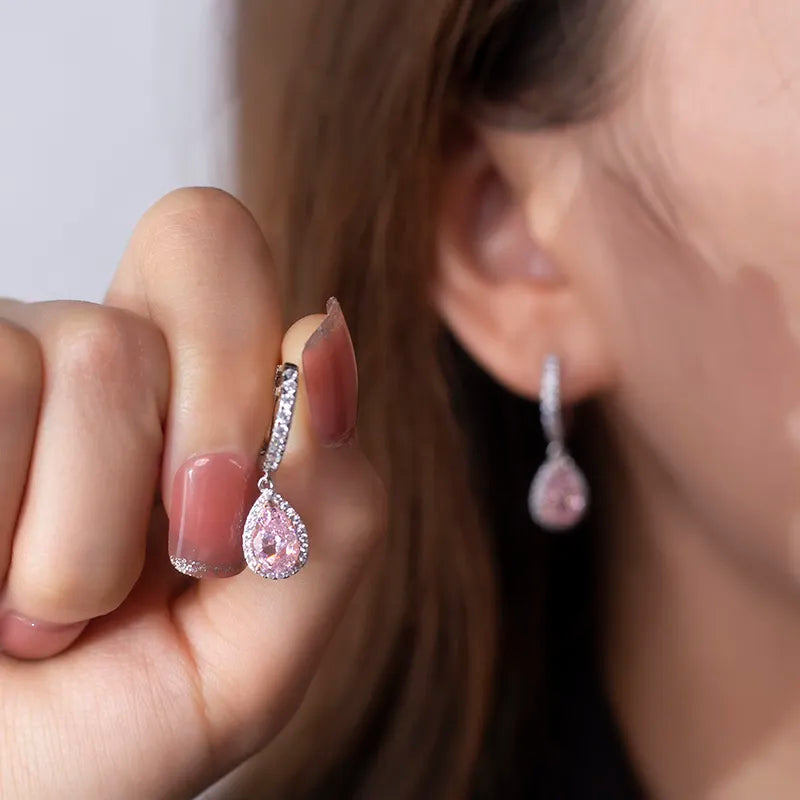 Silver 2Ct Pink High Carbon Zircon Earrings