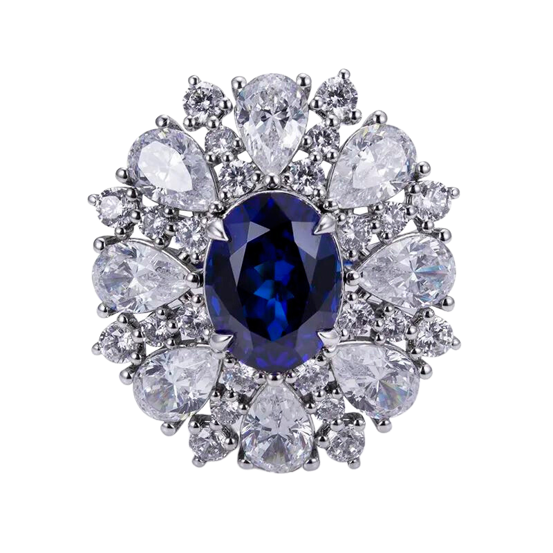 Stainless High Carbon Flower Diamond Solid Silver Engagement Ring