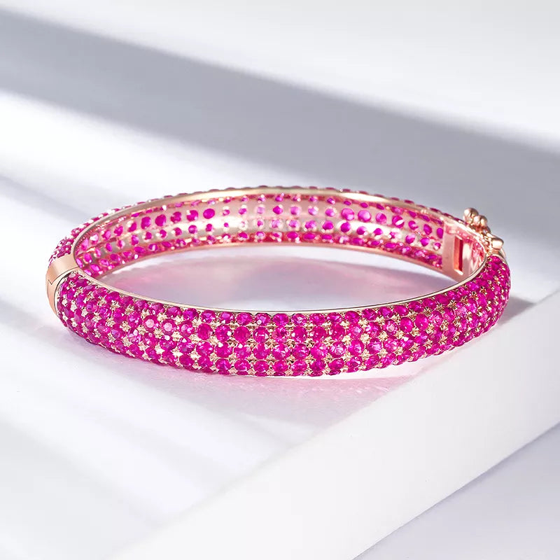 Natural Luxury Ruby Gemstones 18k Gold Bangle Bracelet