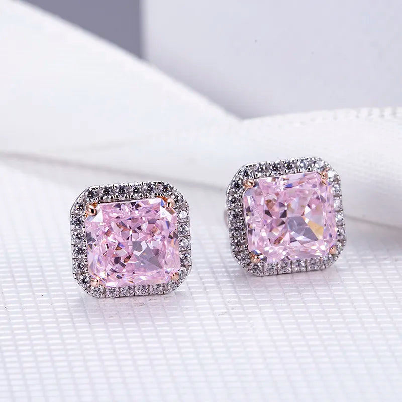 Pink Moissanite Diamond Silver Earrings