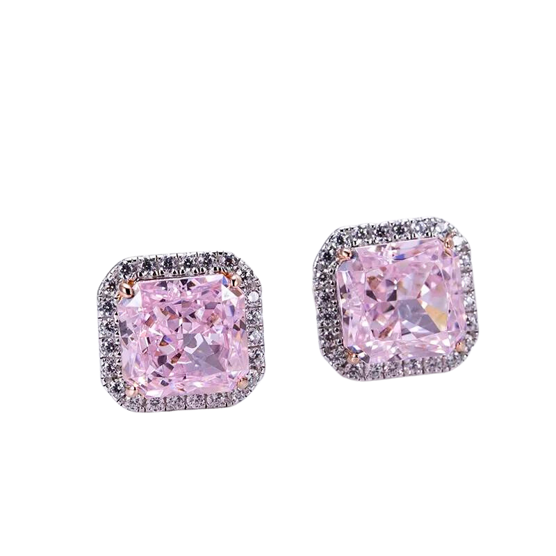 Pink Moissanite Diamond Silver Earrings