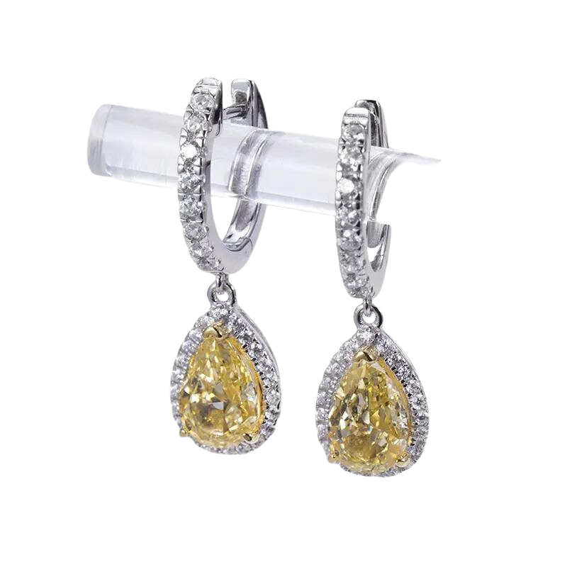 Silver 2Ct Yellow High Carbon Zircon Earrings