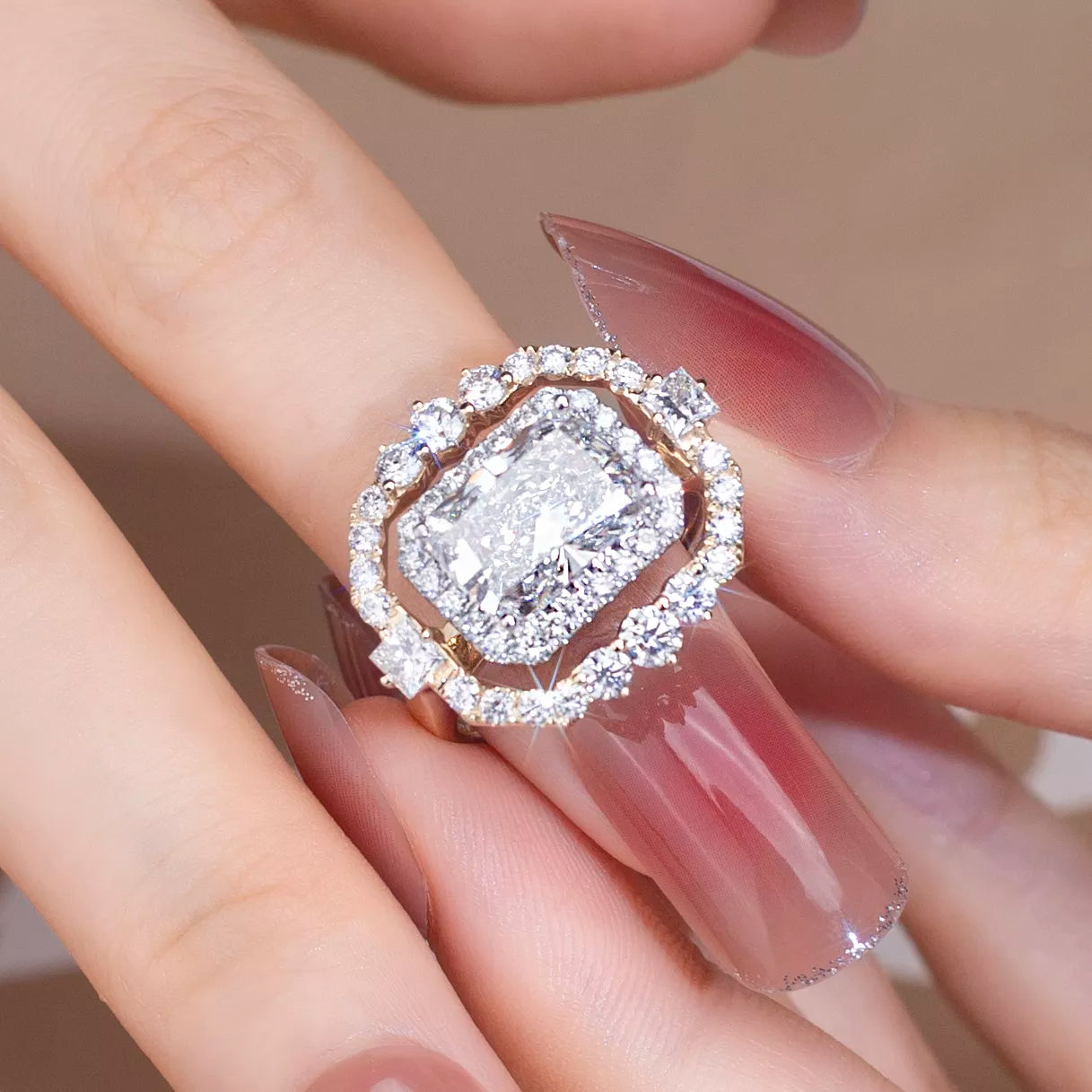 Luxury 14k Solid Gold 3.12ct Radiant Cut Lab Diamond Ring