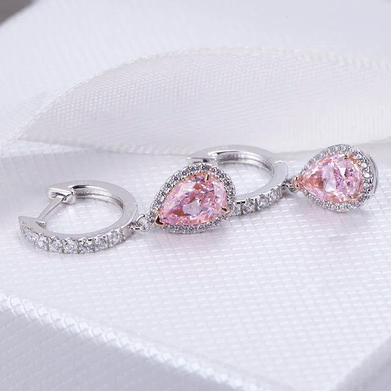Silver 2Ct Pink High Carbon Zircon Earrings