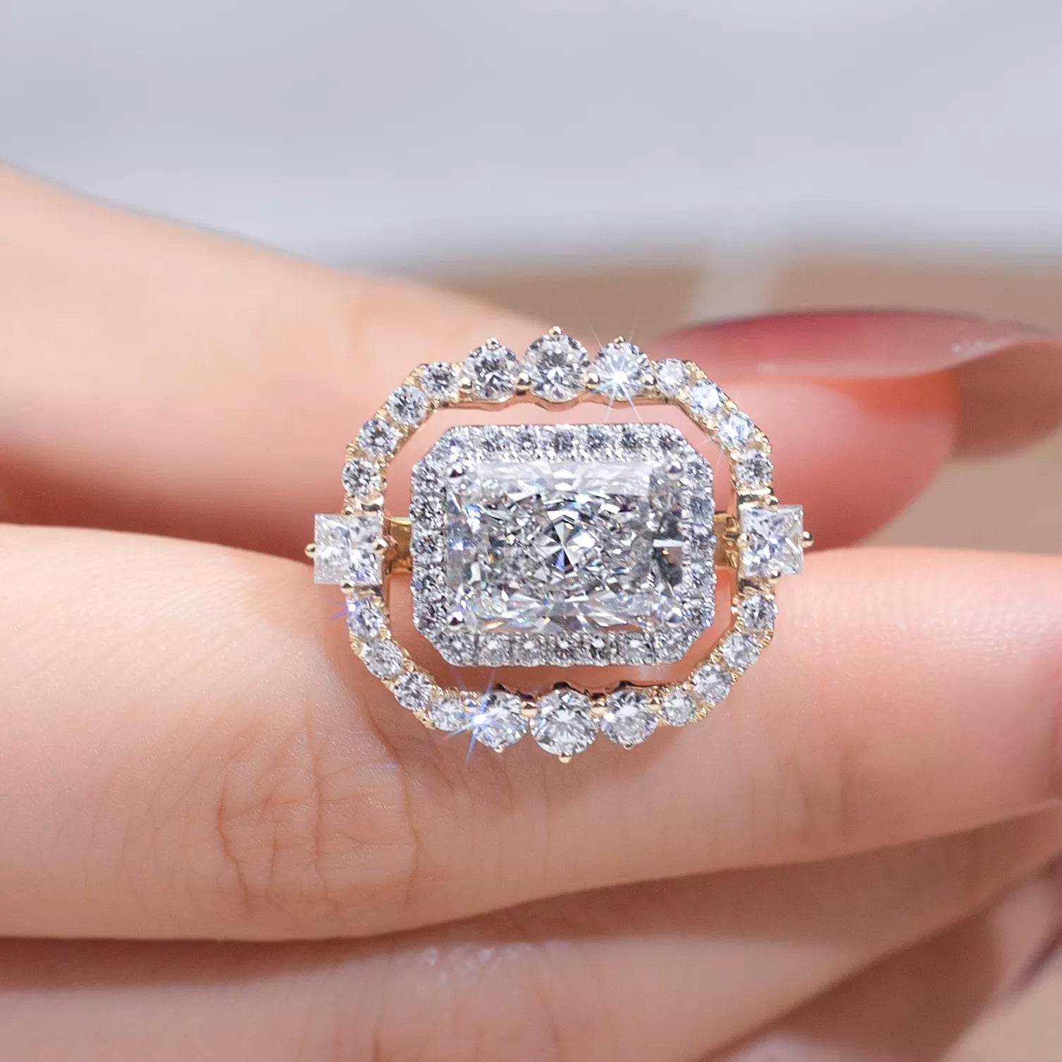 Luxury 14k Solid Gold 3.12ct Radiant Cut Lab Diamond Ring