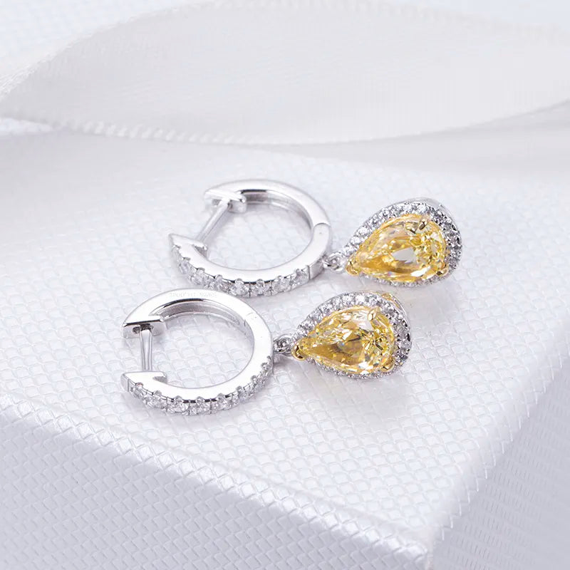 Silver 2Ct Yellow High Carbon Zircon Earrings