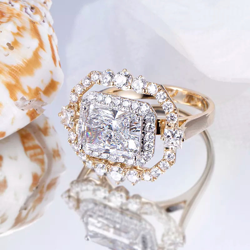 Luxury 14k Solid Gold 3.12ct Radiant Cut Lab Diamond Ring