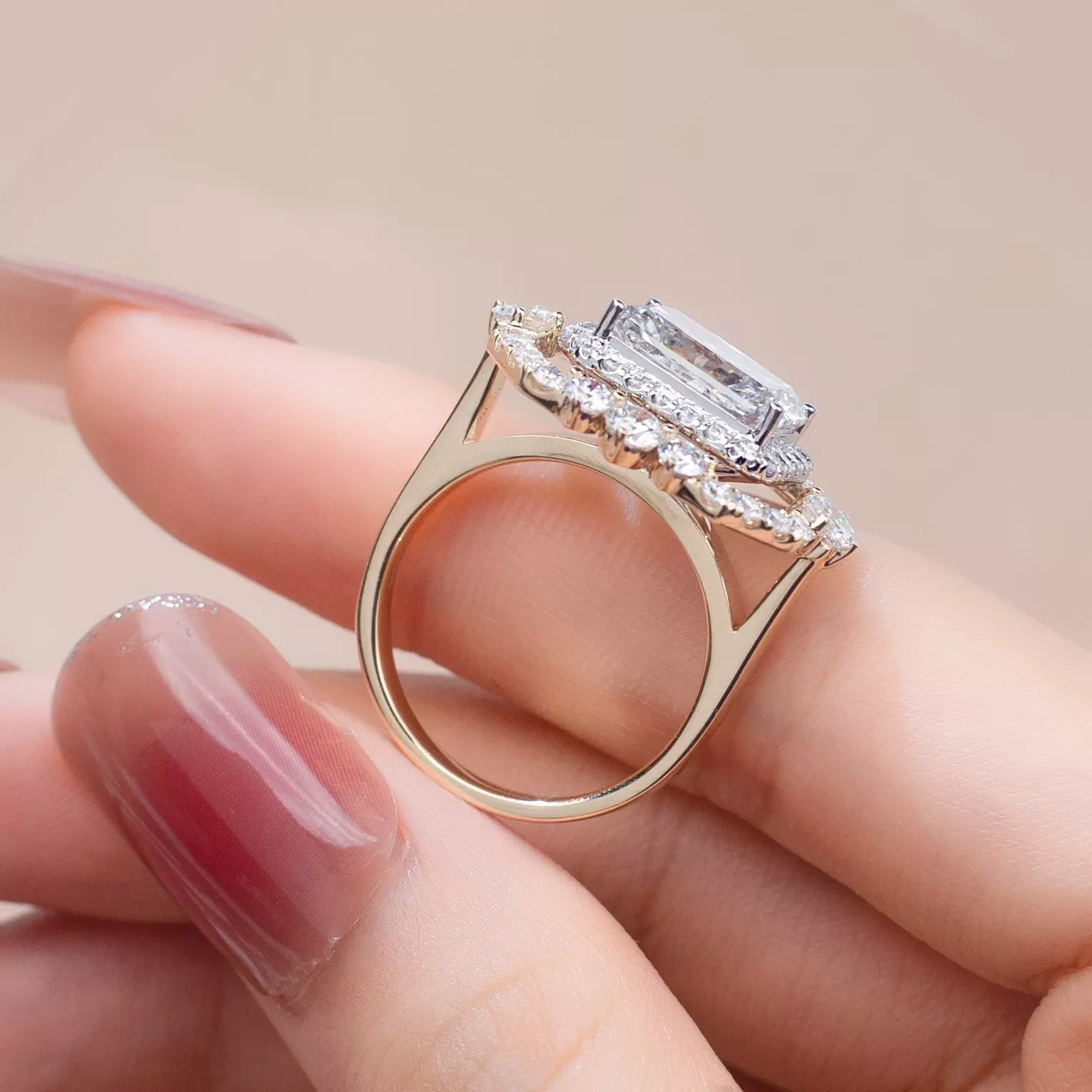 Luxury 14k Solid Gold 3.12ct Radiant Cut Lab Diamond Ring