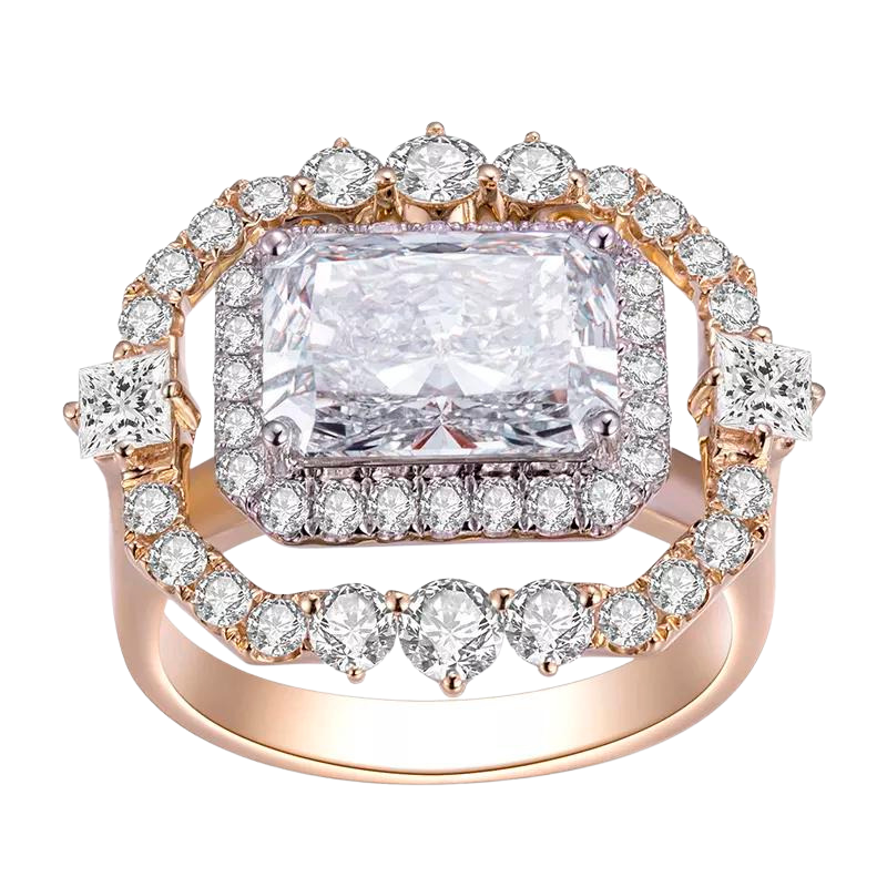 Luxury 14k Solid Gold 3.12ct Radiant Cut Lab Diamond Ring