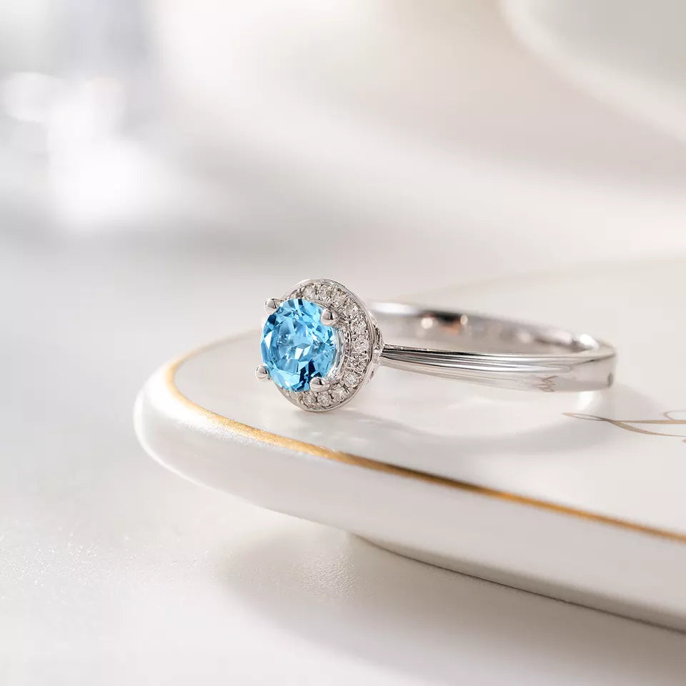 Diamond Blue Aquamarine Ring