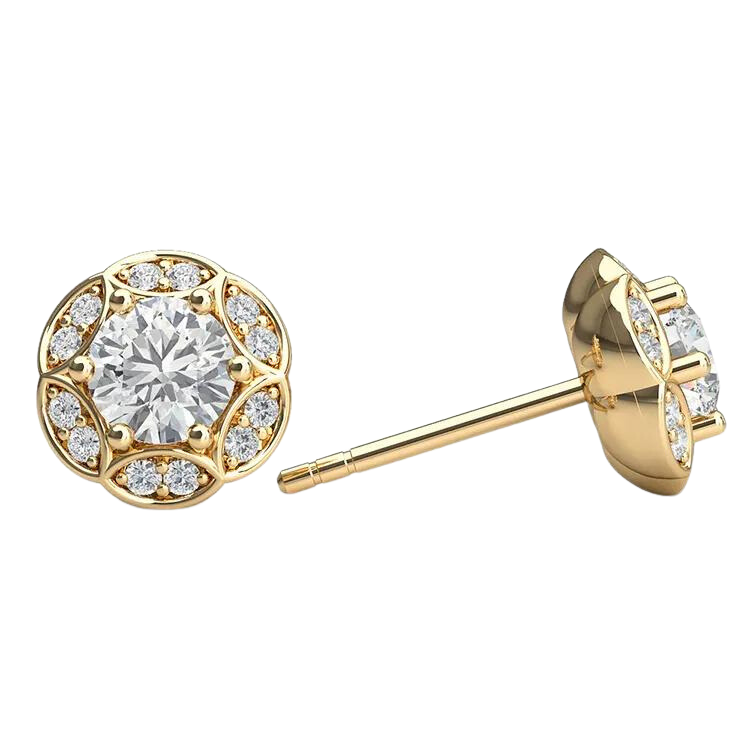 18k Gold Round Diamond Stud Earrings