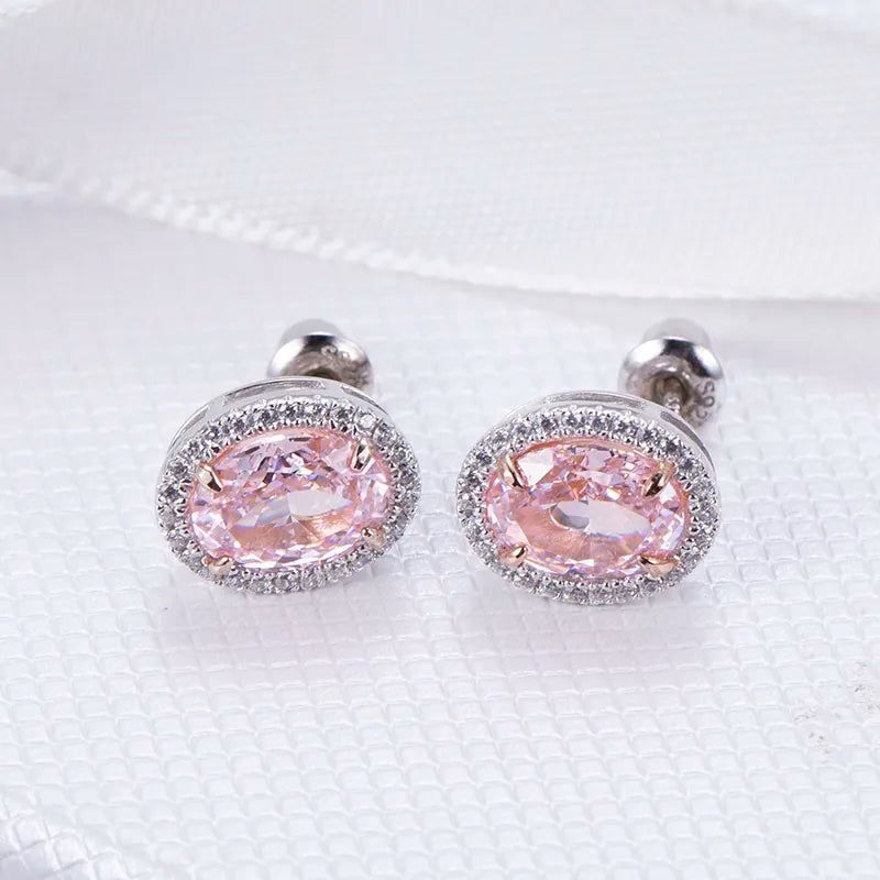Silver Pink Pear Brilliant Cut Cubic Zirconia Earrings