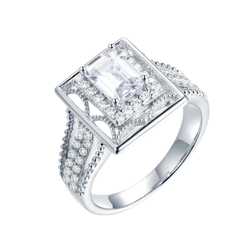 Luxury Solid Silver 925 Emerald Cut Ring