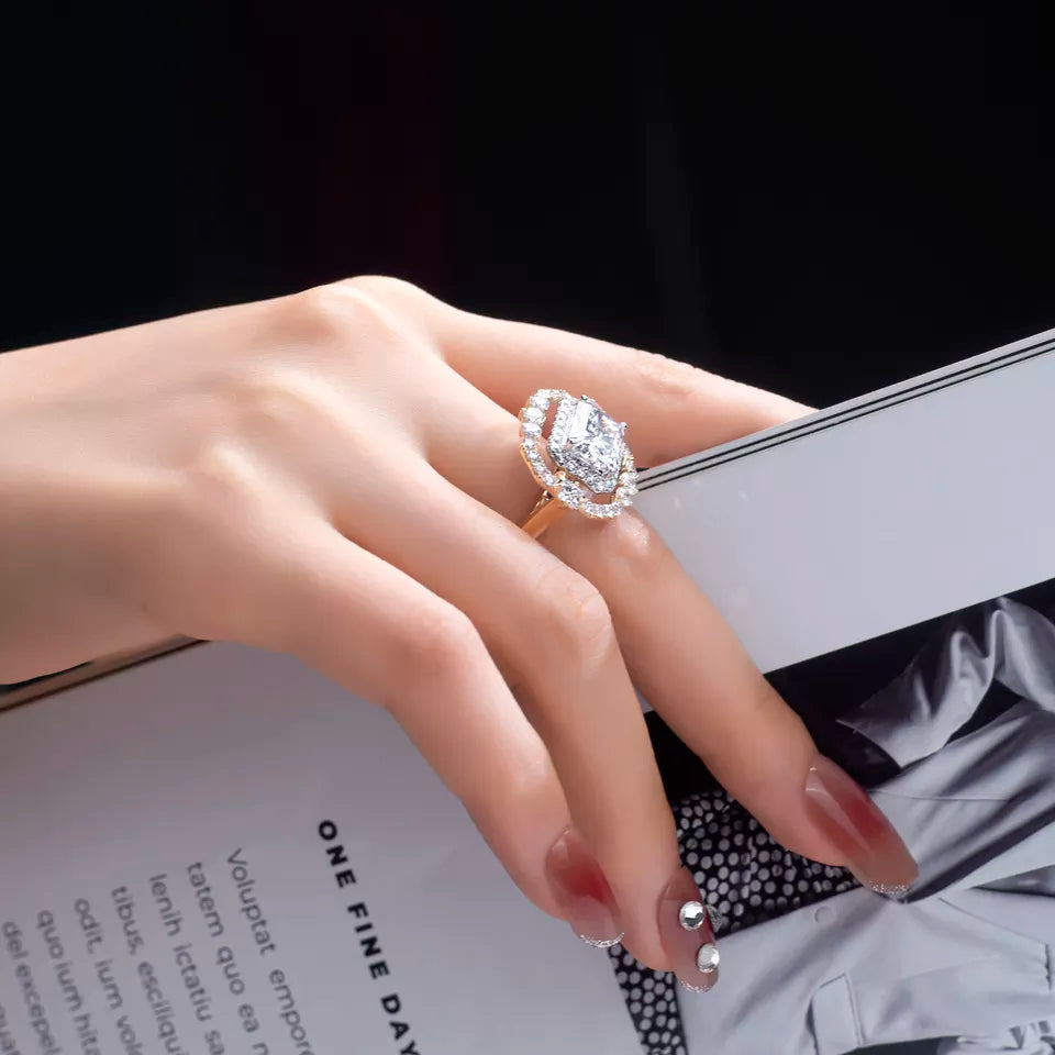 Luxury 14k Solid Gold 3.12ct Radiant Cut Lab Diamond Ring