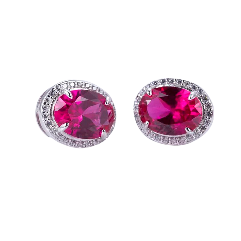 Silver Oval Corundum&Spinel Red Silver Earings