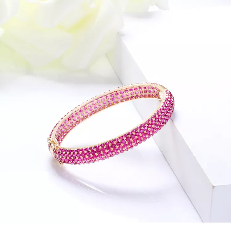 Natural Luxury Ruby Gemstones 18k Gold Bangle Bracelet